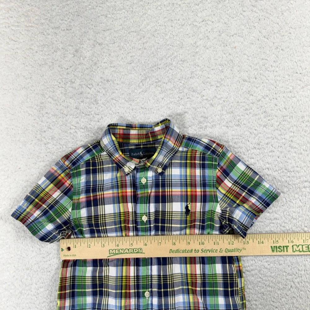 Ralph Lauren Kids Button Down Shirt Plaid Short Sleeve Size 4 4T Church Dressy
